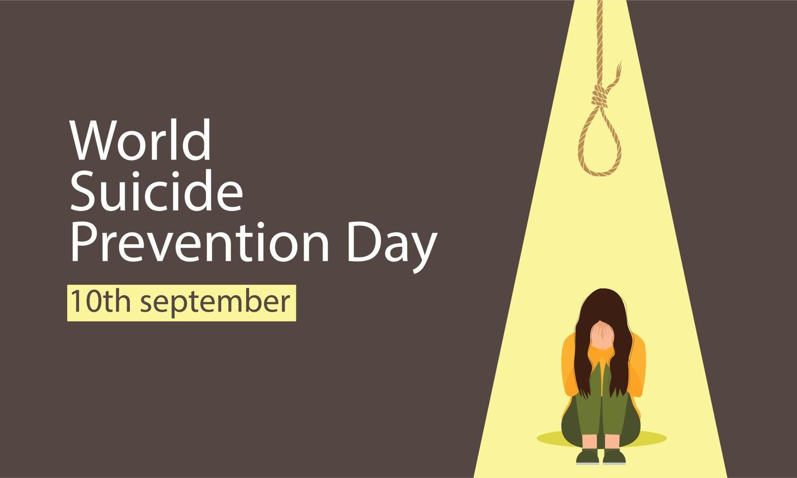 El Día Mundial de la Prevención del Suicidio se celebra todos los años el 10 de septiembre, con el fin de brindar compromiso y acción a nivel mundial para prevenir los suicidios. mujer llorando triste. ilustración vectorial vector