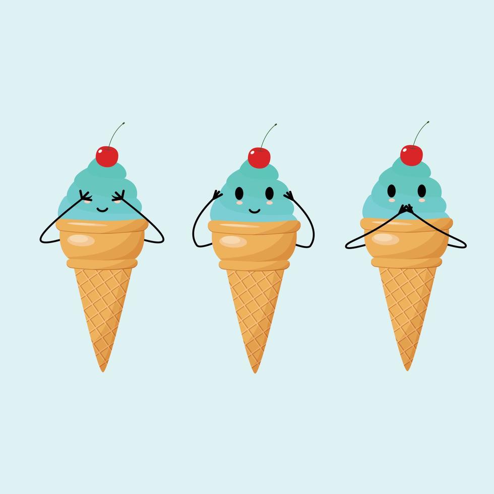 don't see don't hear don't speak ice cream, concept, vector illustration