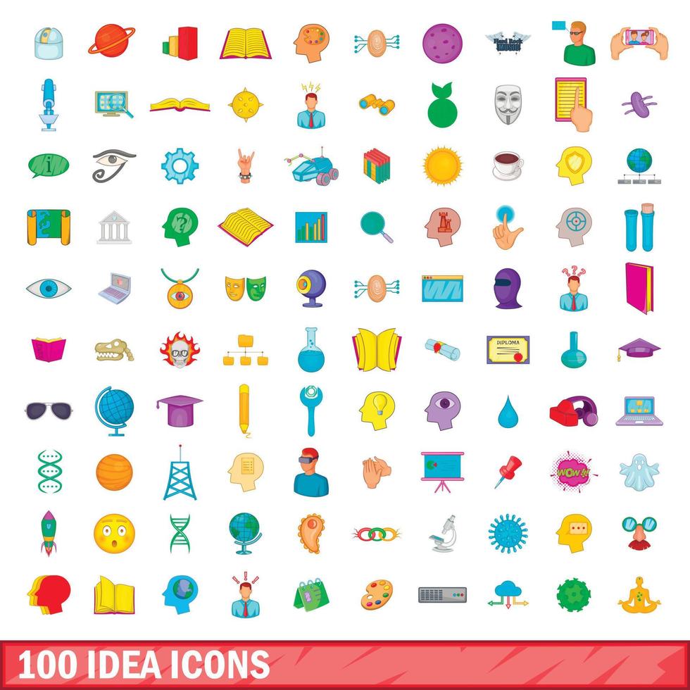 100 idea icons set, cartoon style vector