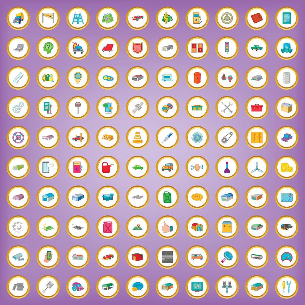 100 garage icons set in cartoon style vector
