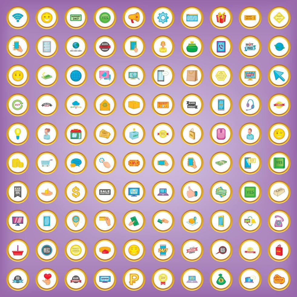 100 internet shop icons set in cartoon style vector