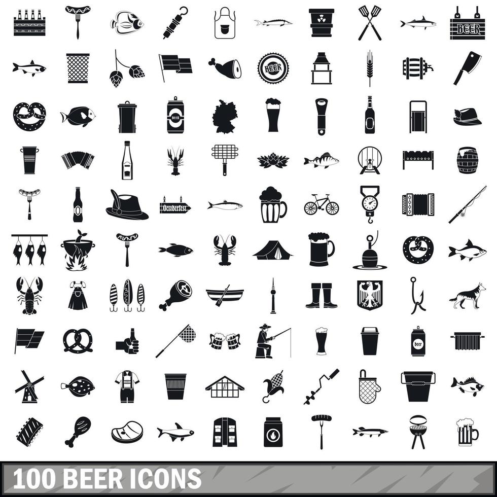 100 beer icons set, simple style vector