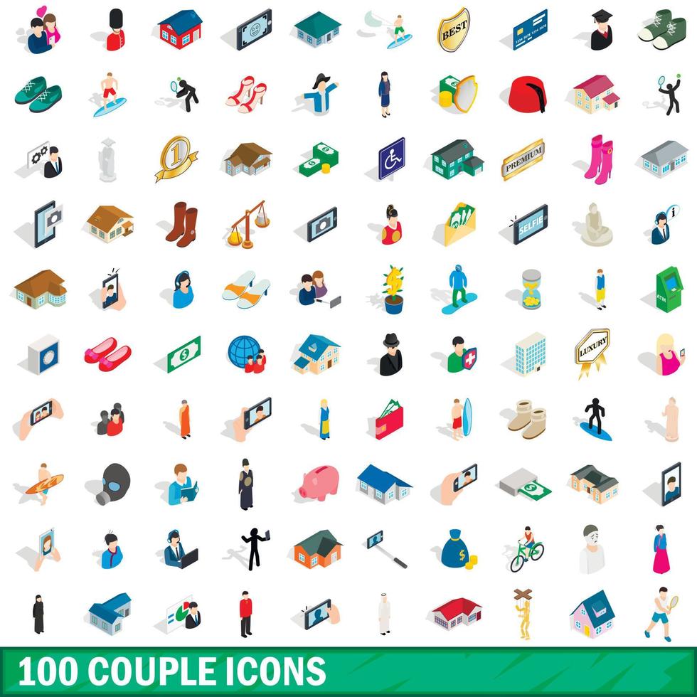 Conjunto de 100 iconos de pareja, estilo 3D isométrico vector