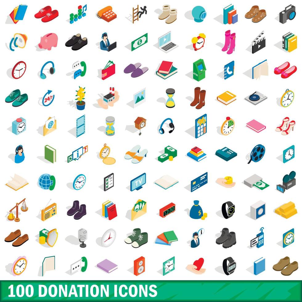 100 iconos de donación, estilo isométrico 3d vector