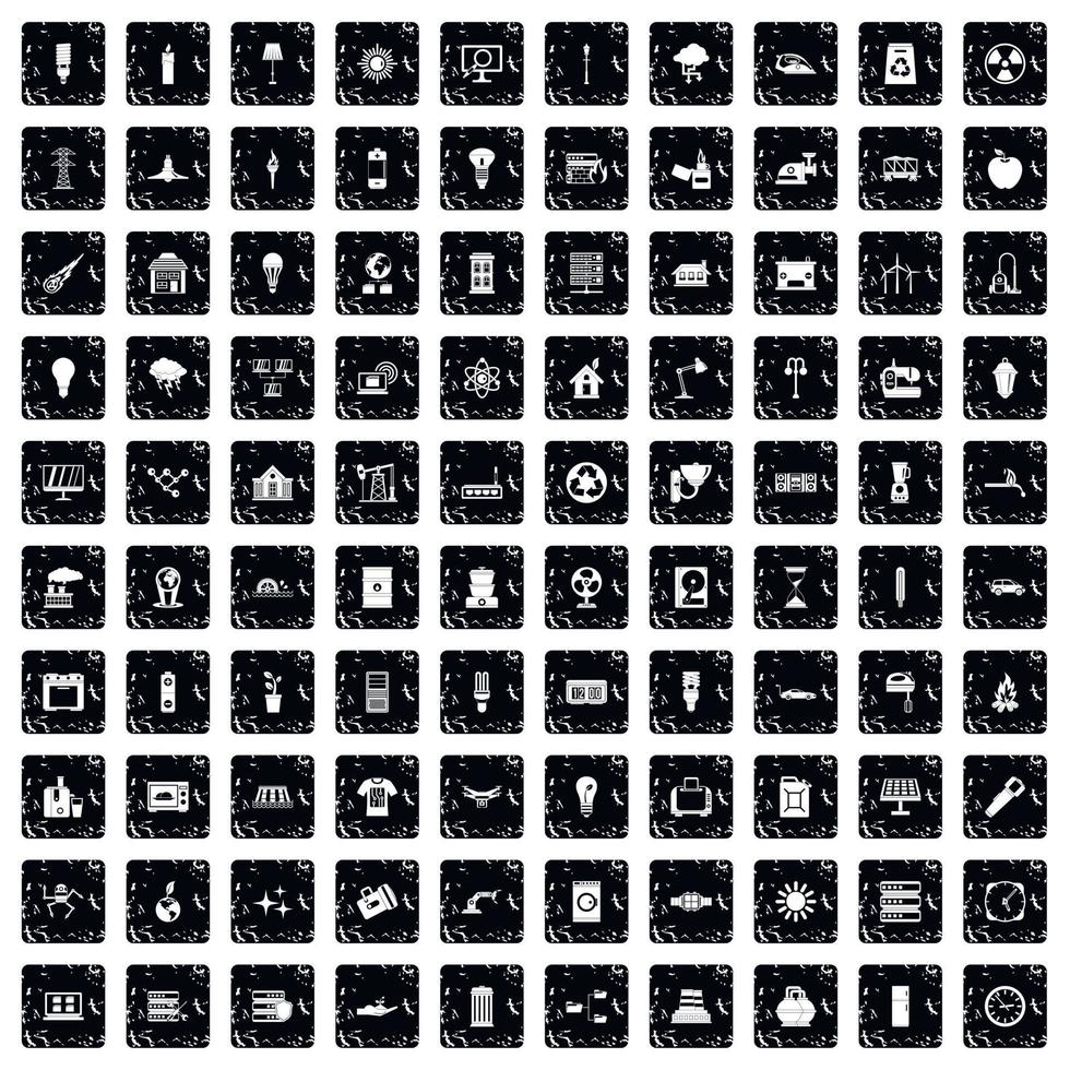 100 iconos de electricidad, estilo grunge vector