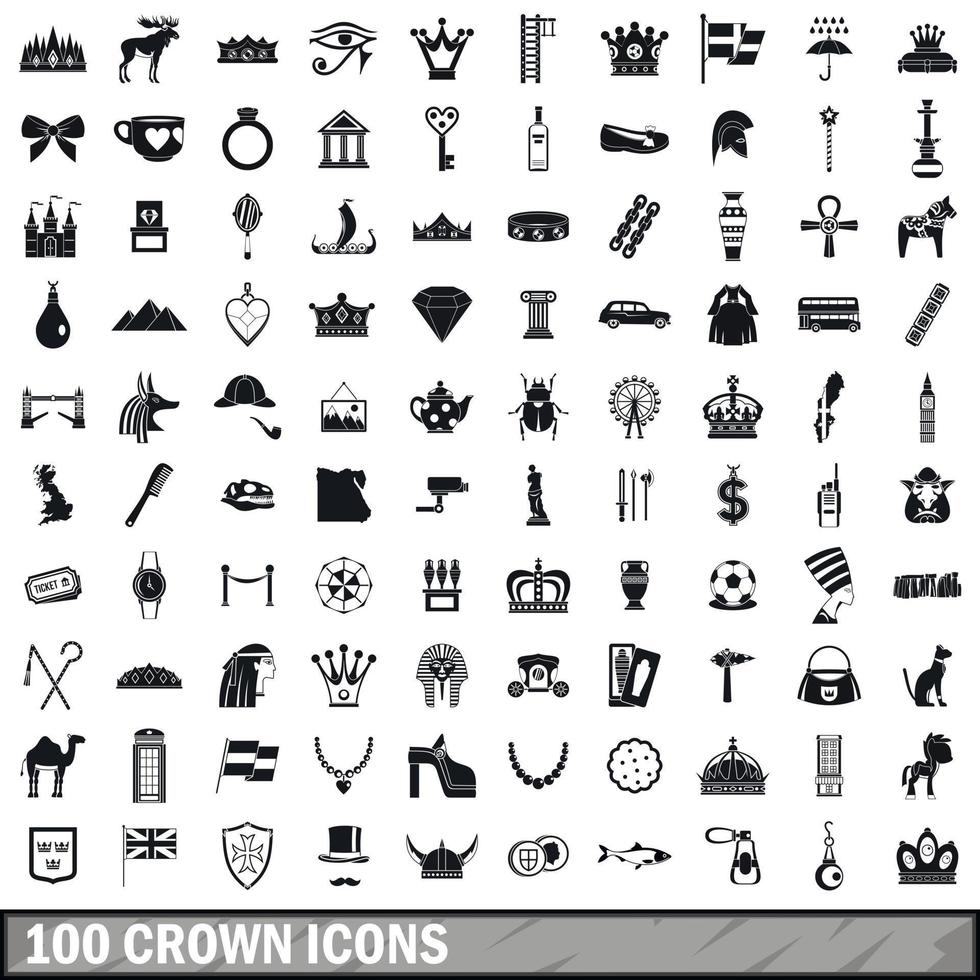 100 iconos de corona, estilo simple vector