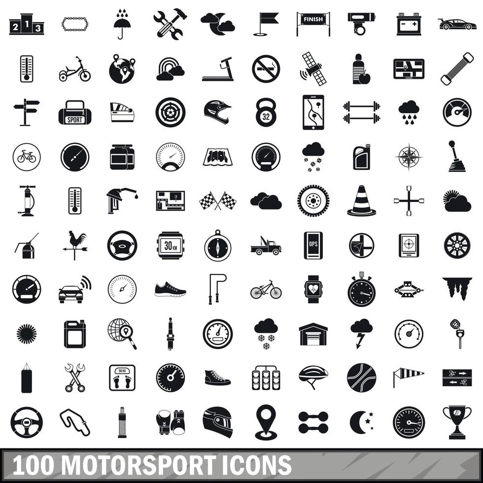 100 motorsport icons set, simple style vector