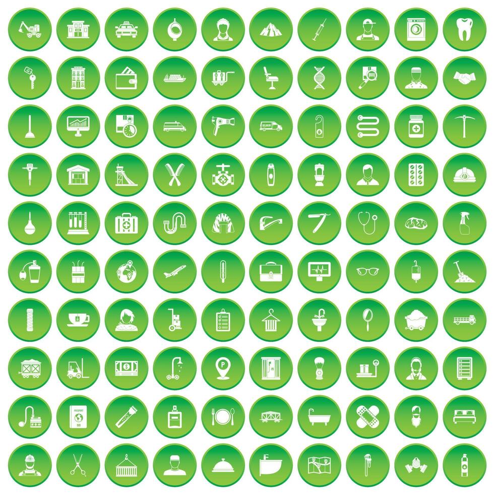 100 craft icons set green circle vector