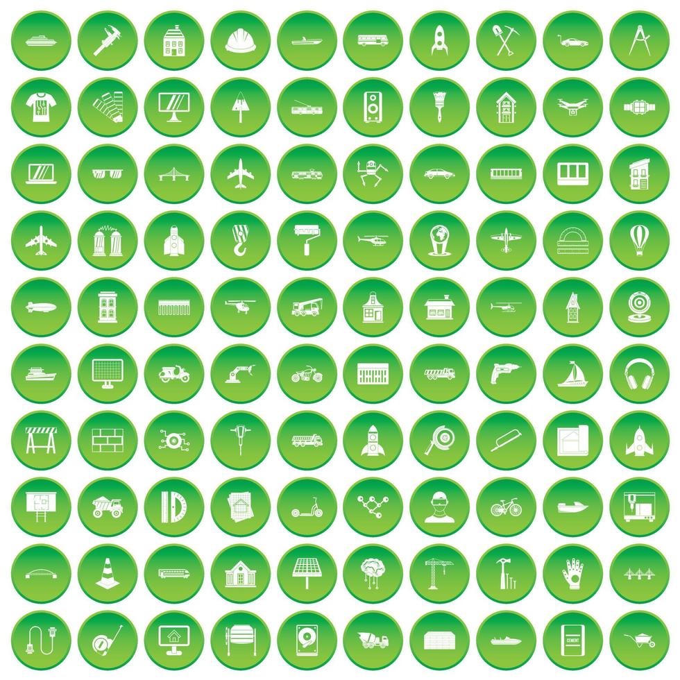 100 engineering icons set green circle vector