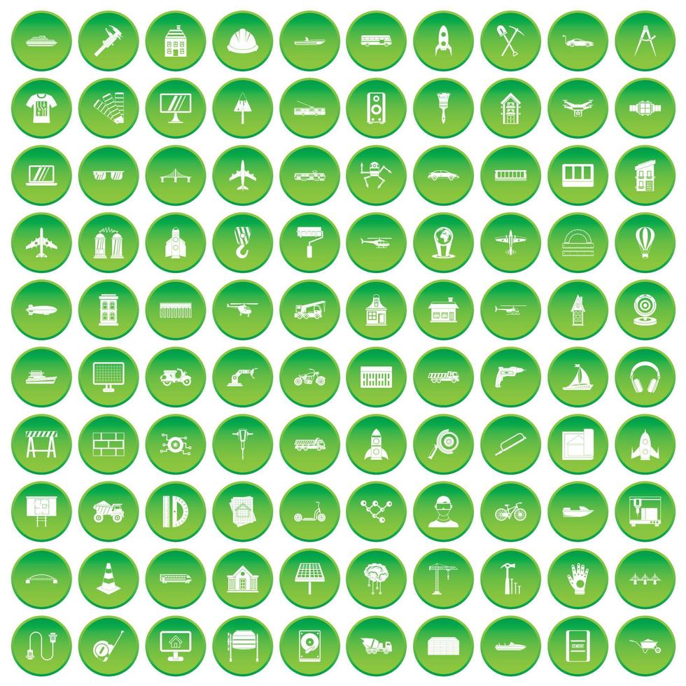 100 iconos de ingeniería establecer círculo verde vector