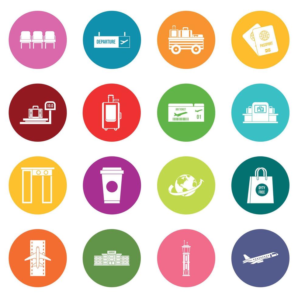 Airport icons many colors set vector