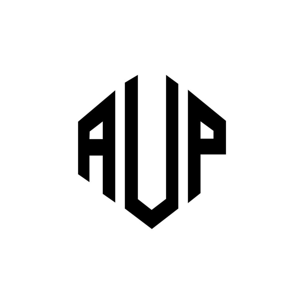 AUP letter logo design with polygon shape. AUP polygon and cube shape logo design. AUP hexagon vector logo template white and black colors. AUP monogram, business and real estate logo.