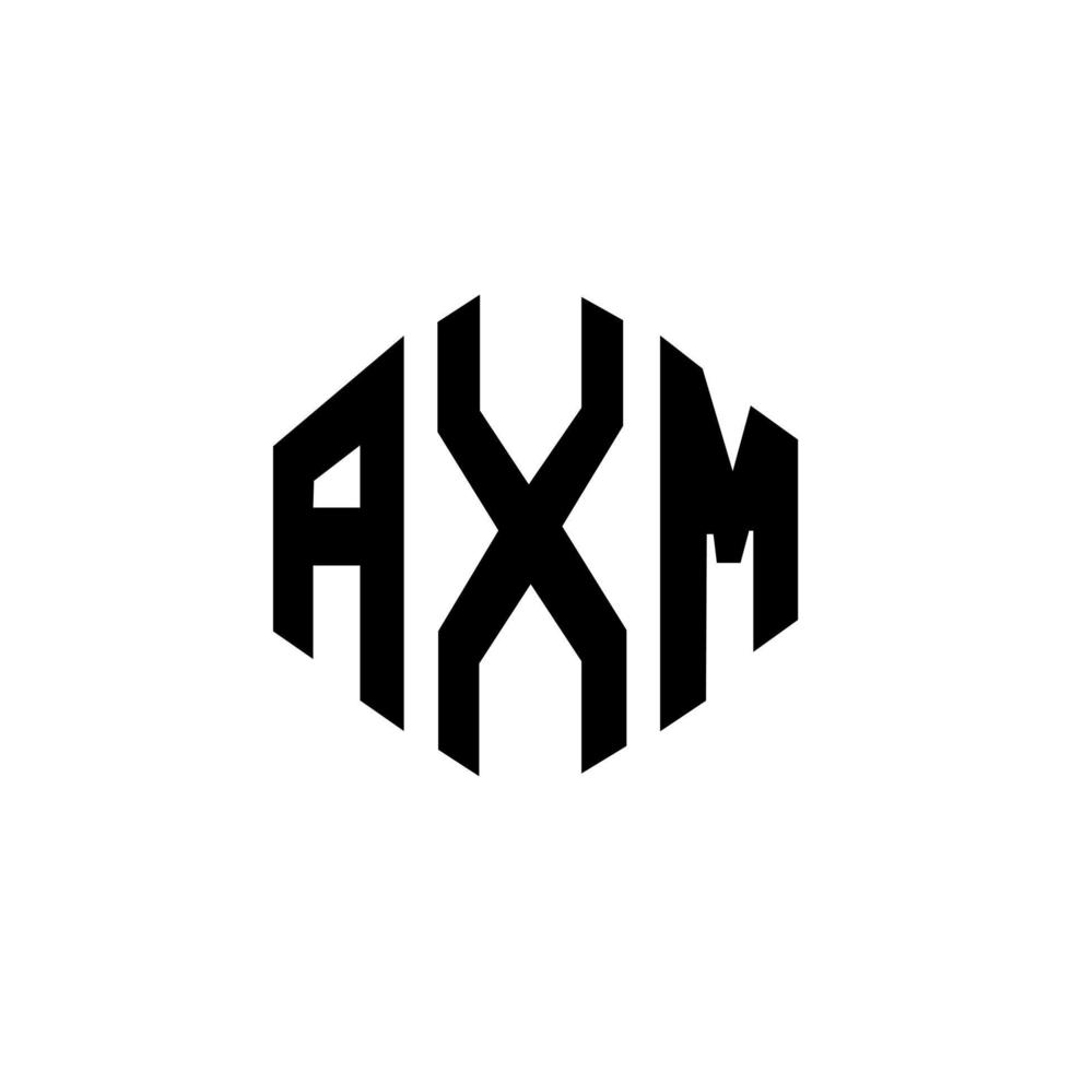 AXM letter logo design with polygon shape. AXM polygon and cube shape logo design. AXM hexagon vector logo template white and black colors. AXM monogram, business and real estate logo.