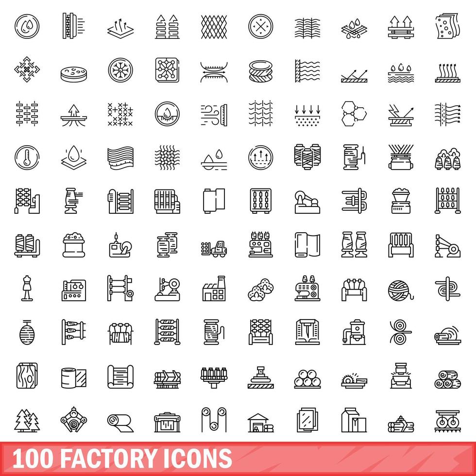 100 factory icons set, outline style vector