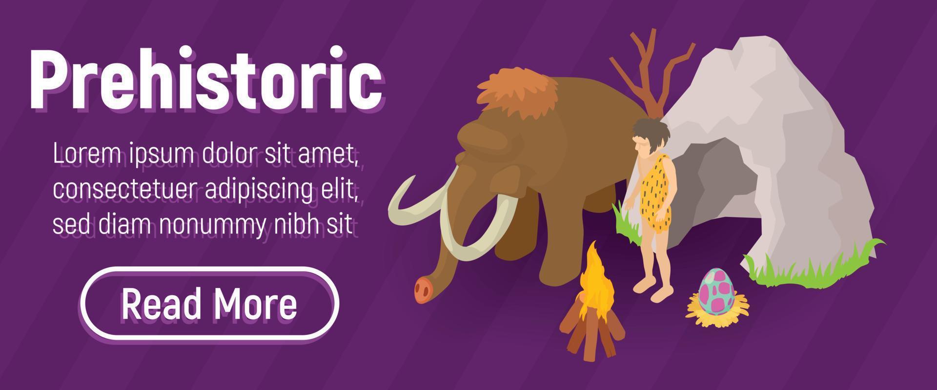 banner de concepto prehistórico, estilo isométrico vector