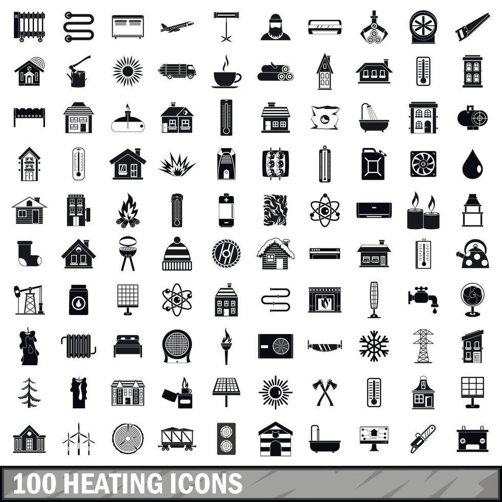 100 heating icons set, simple style vector