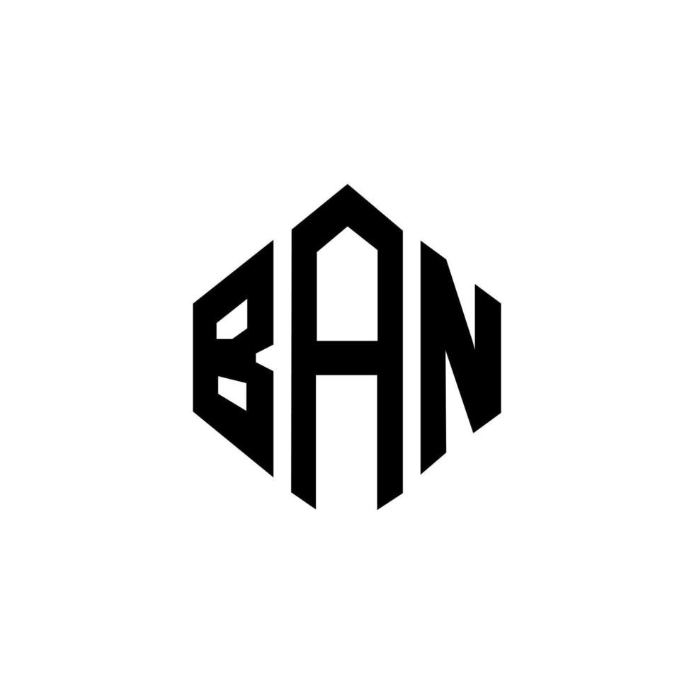 BAN letter logo design with polygon shape. BAN polygon and cube shape logo design. BAN hexagon vector logo template white and black colors. BAN monogram, business and real estate logo.