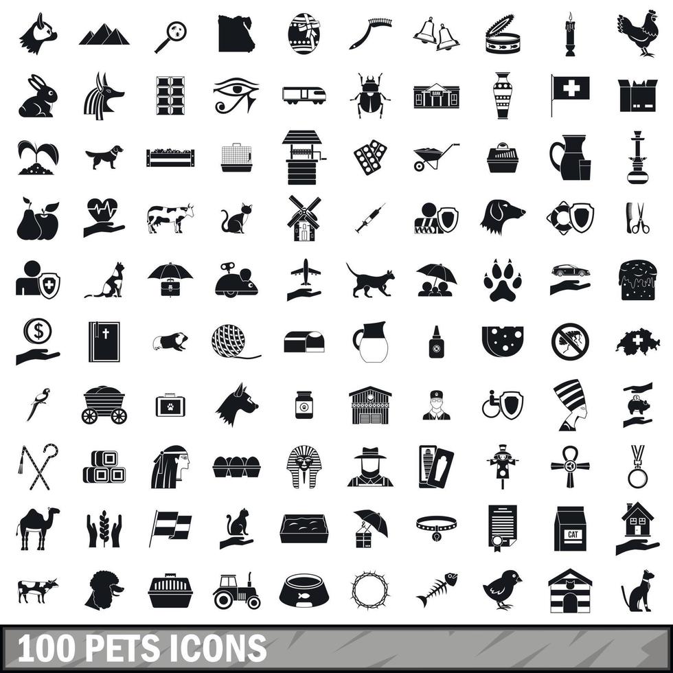 100 iconos de mascotas, estilo simple vector