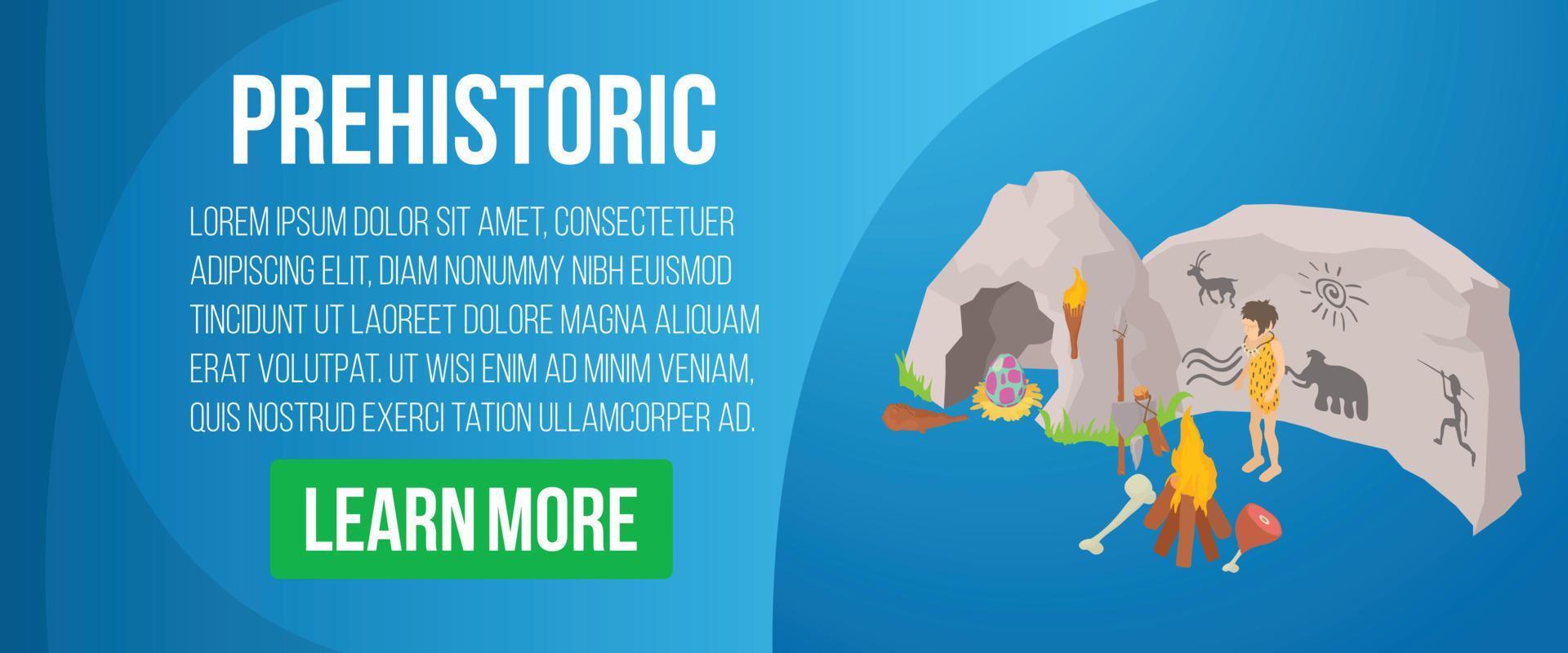Prehistoric concept banner, isometric style vector