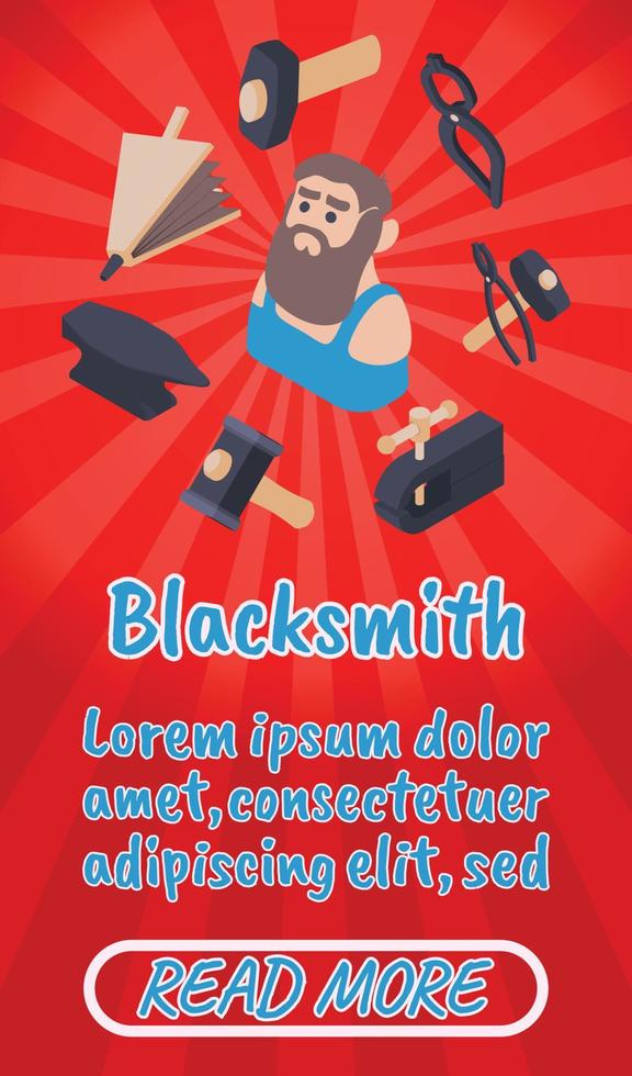 Blacksmith concept banner, comics isometric style vector