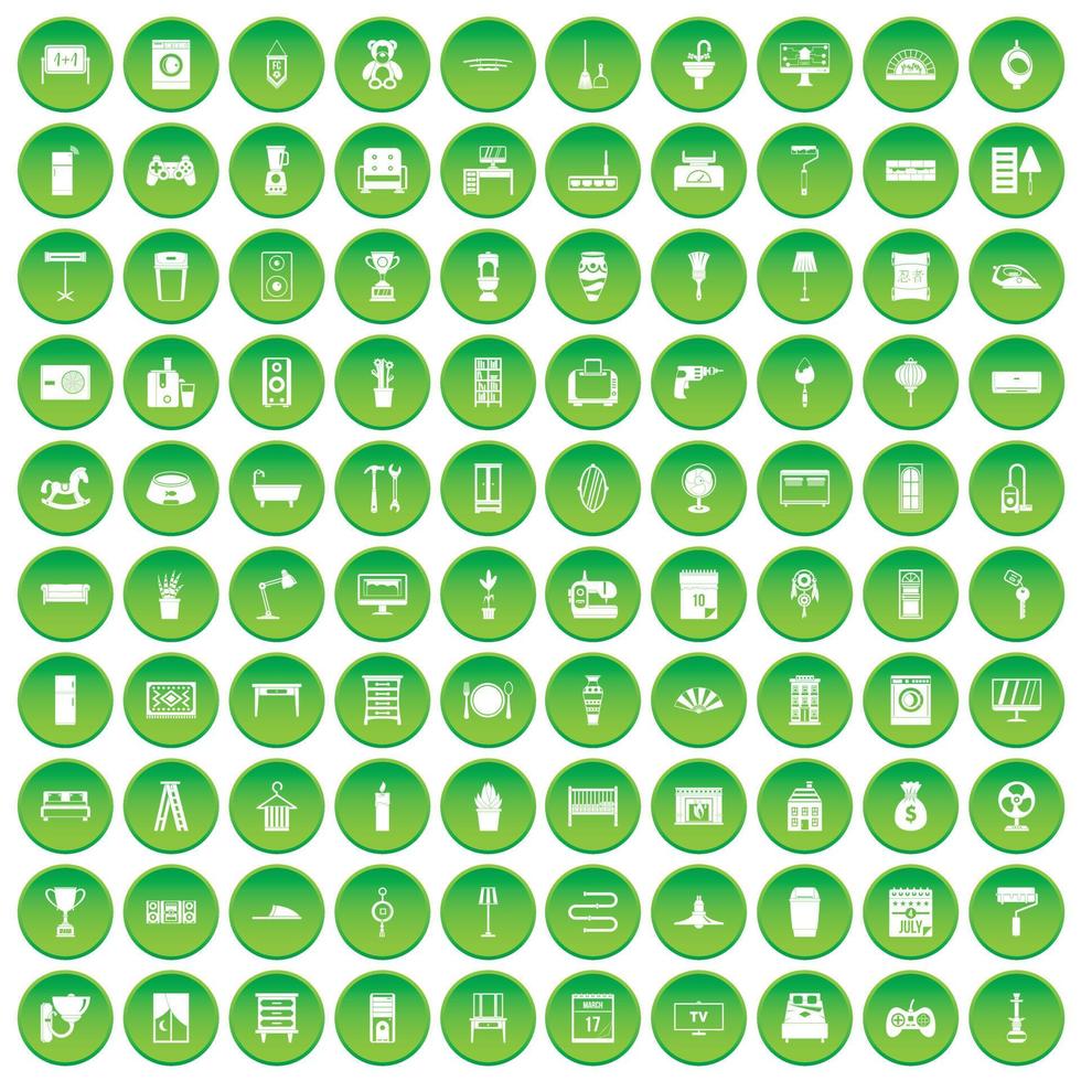 100 home icons set green circle vector
