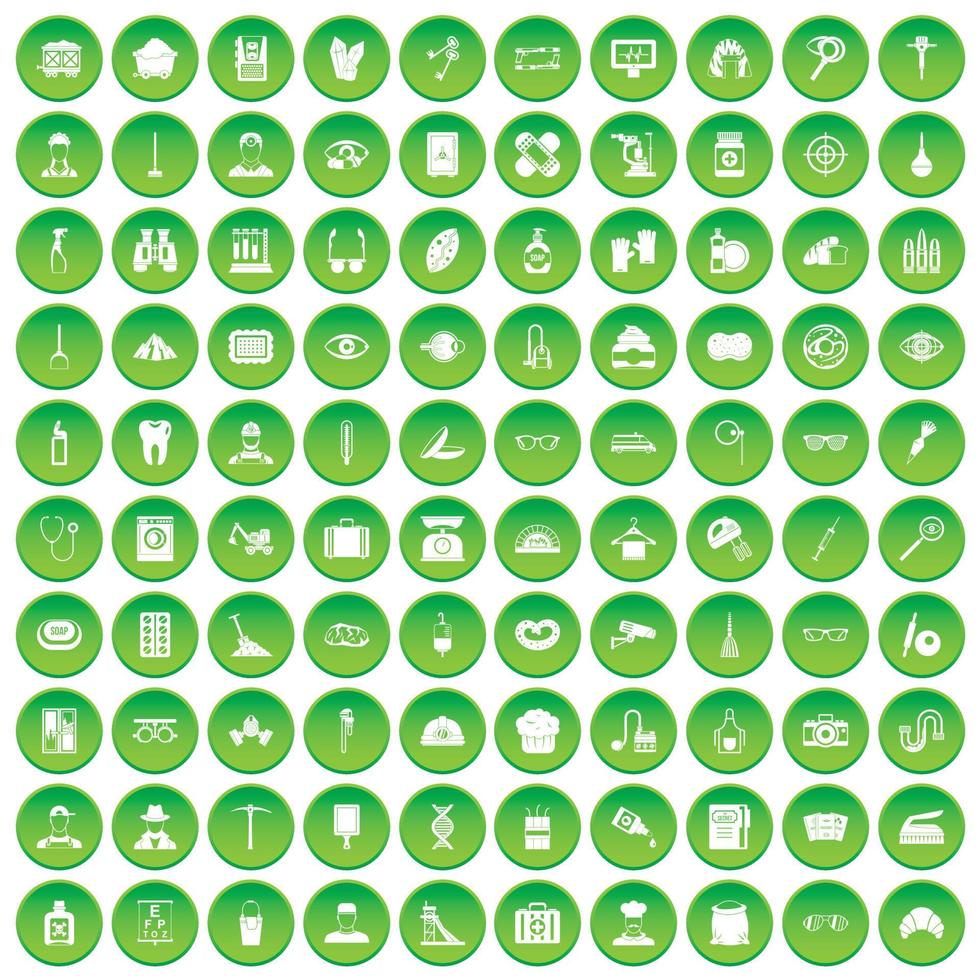 100 iconos de profesión establecer círculo verde vector