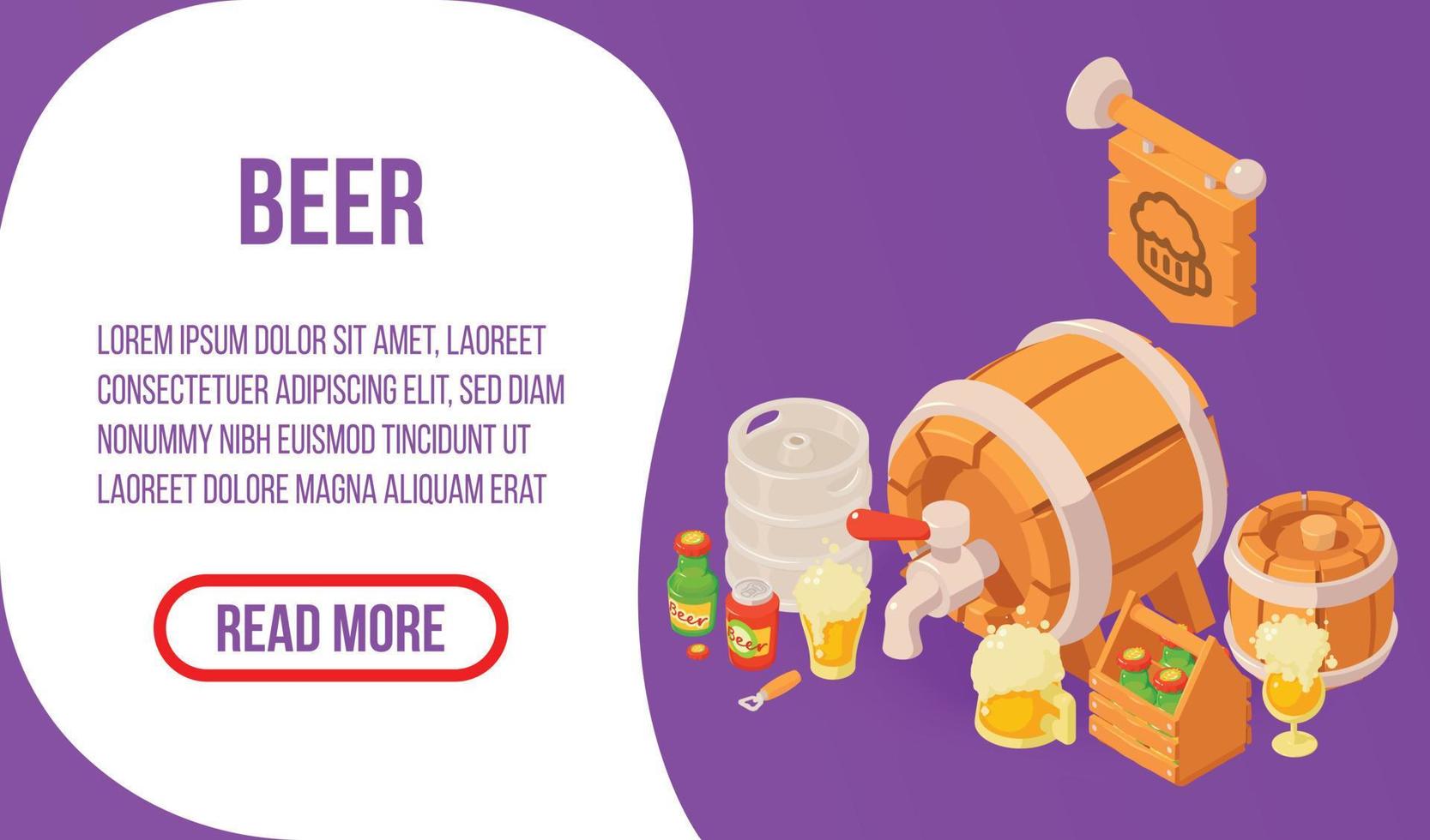Beer concept banner, isometric style vector
