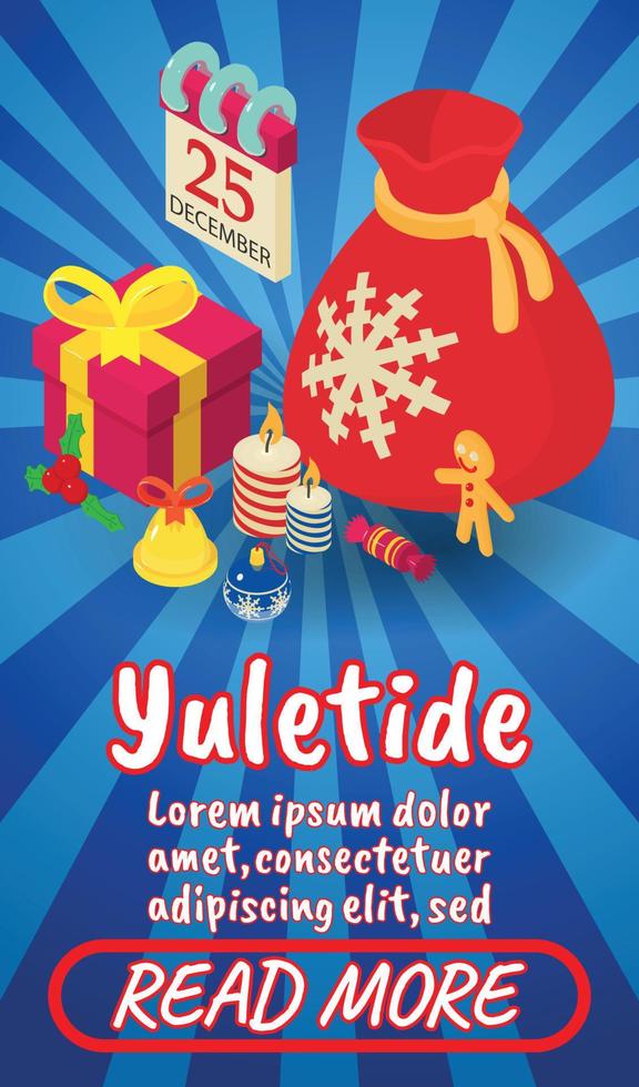 Yuletide concept banner, comics isometric style vector