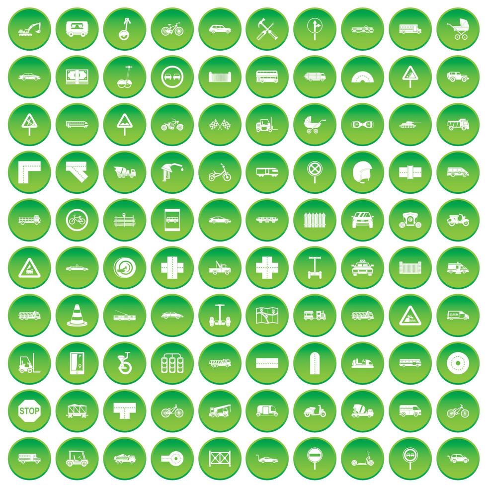 100 road icons set green circle vector