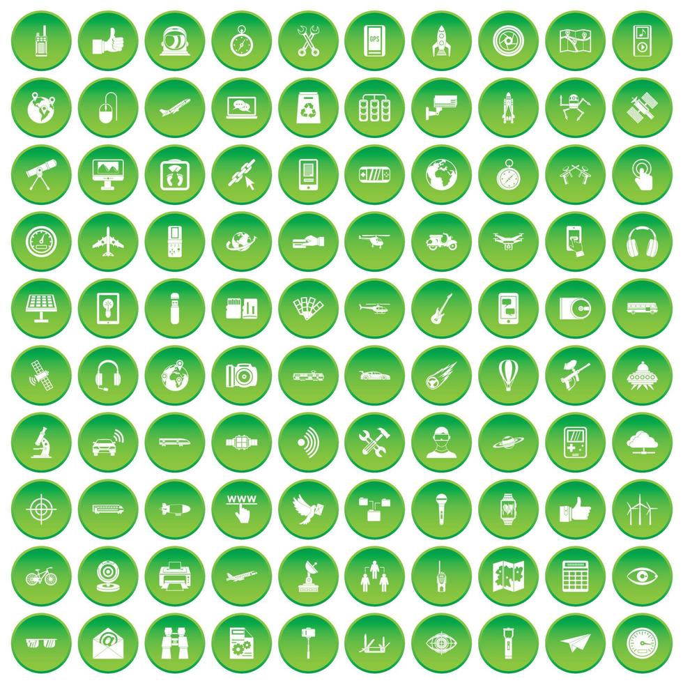 100 iconos de deportes de invierno establecer círculo verde vector