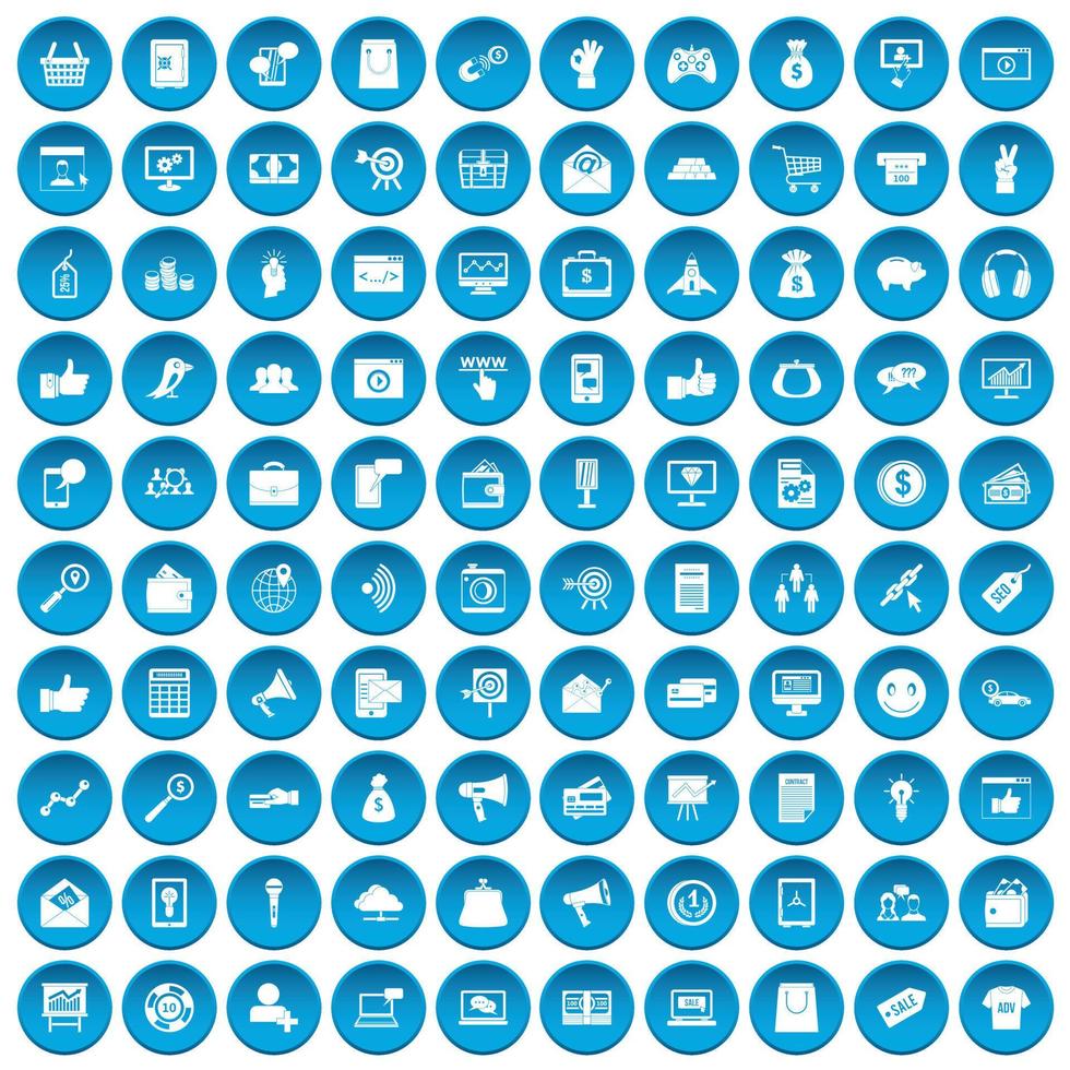 100 digital marketing icons set blue vector