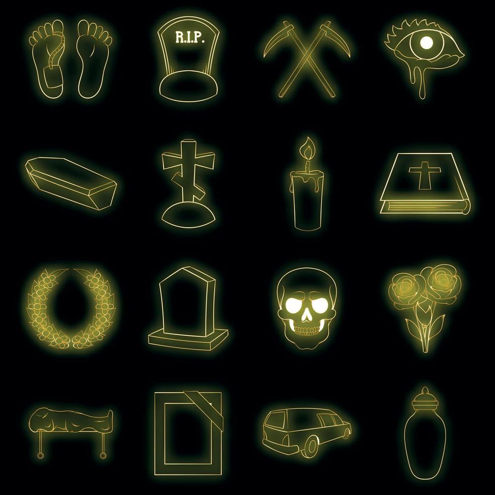 Funeral Icons set vector neon