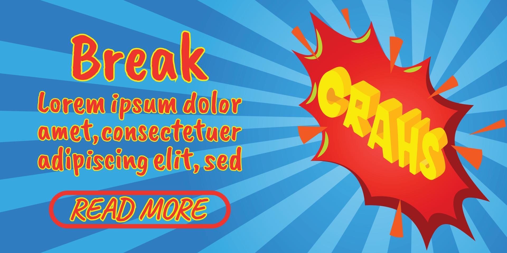 Break concept banner, comics isometric style vector