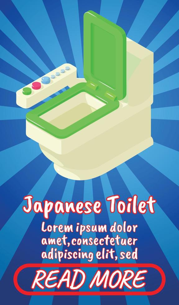 Japanese toilet concept banner, comics isometric style vector