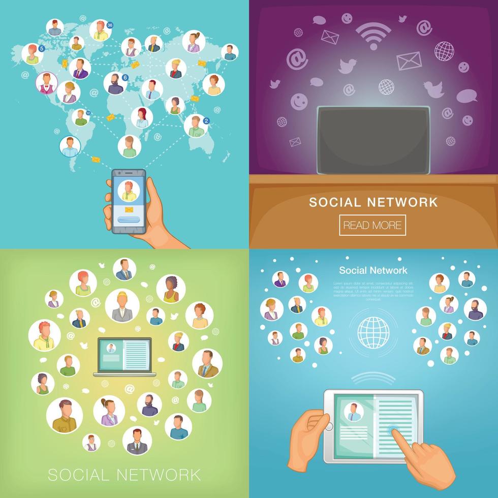 Social network banner set, cartoon style vector