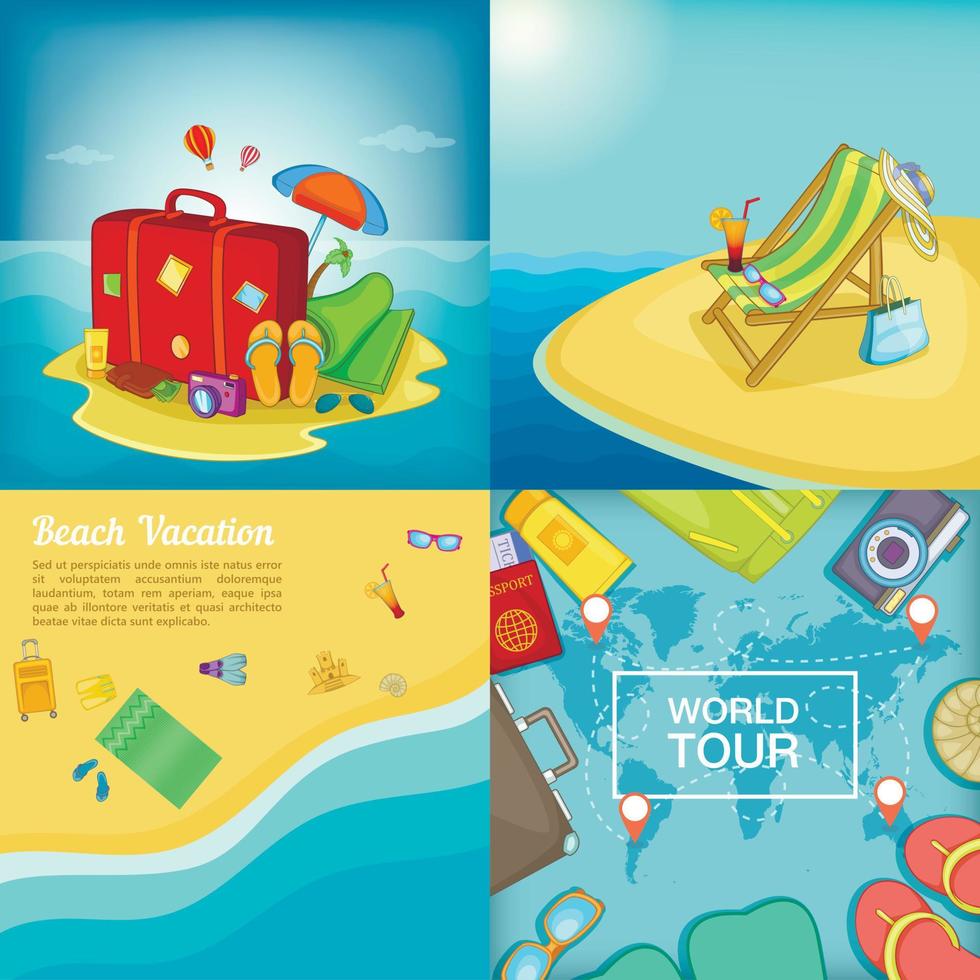 Sea rest banner set, cartoon style vector
