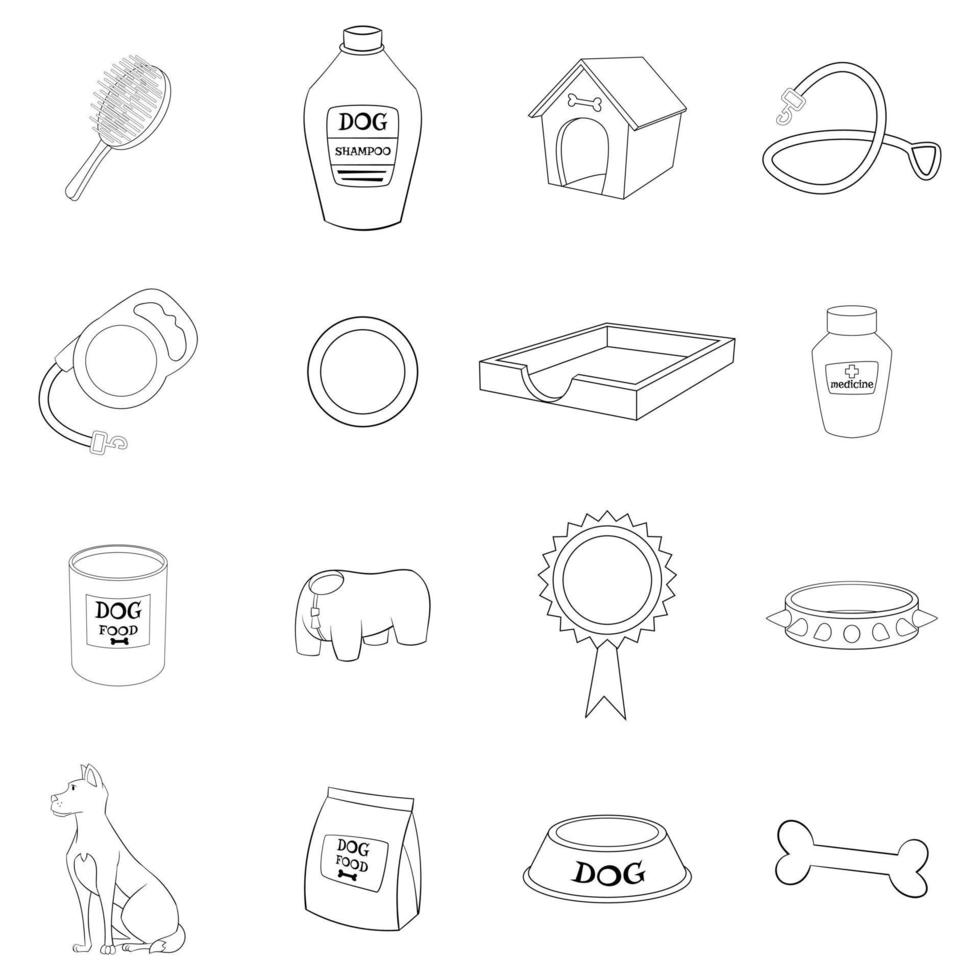 esquema de conjunto de iconos de cuidado de perros vector