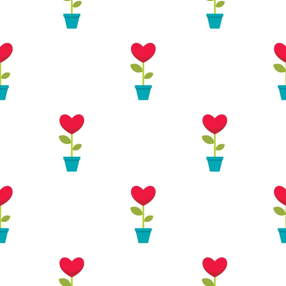 Pink heart flower in a pot pattern seamless vector