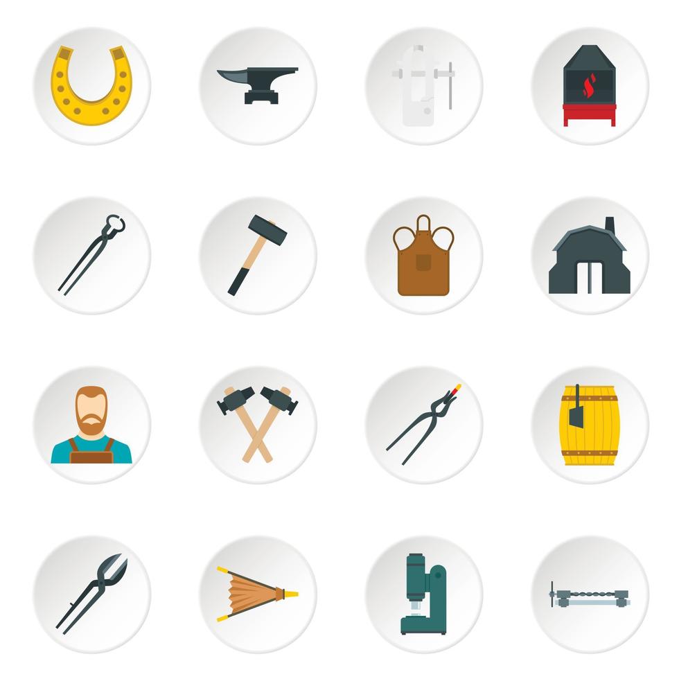 Blacksmith icons set in flat style vector