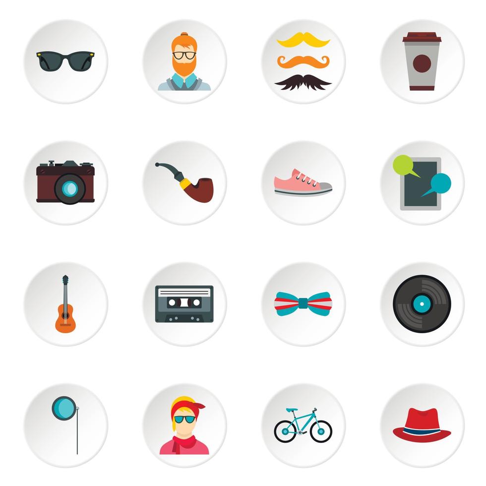 Hipster icons set, flat style vector