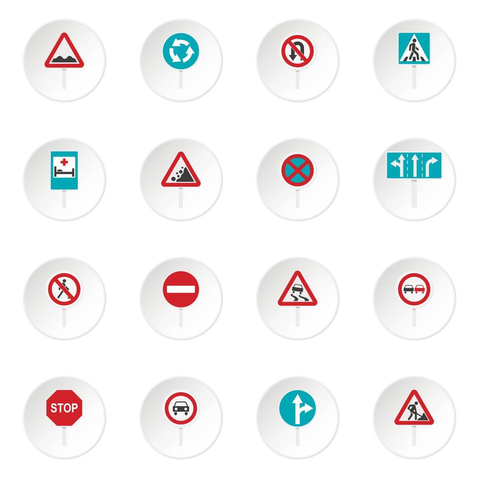 Different road signs set flat icons vector