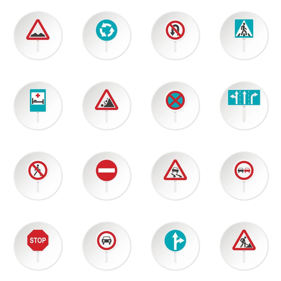 diferentes señales de tráfico establecen iconos planos vector