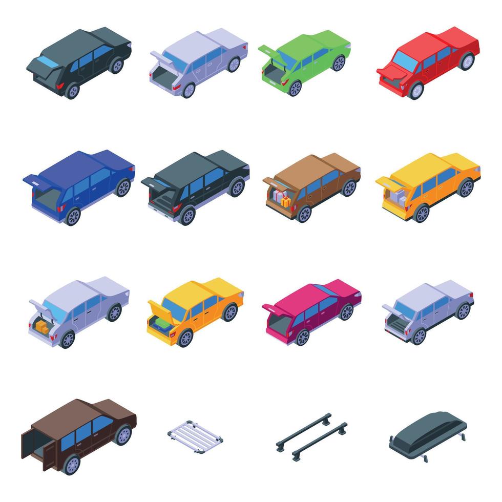 Trunk car icons set, isometric style vector