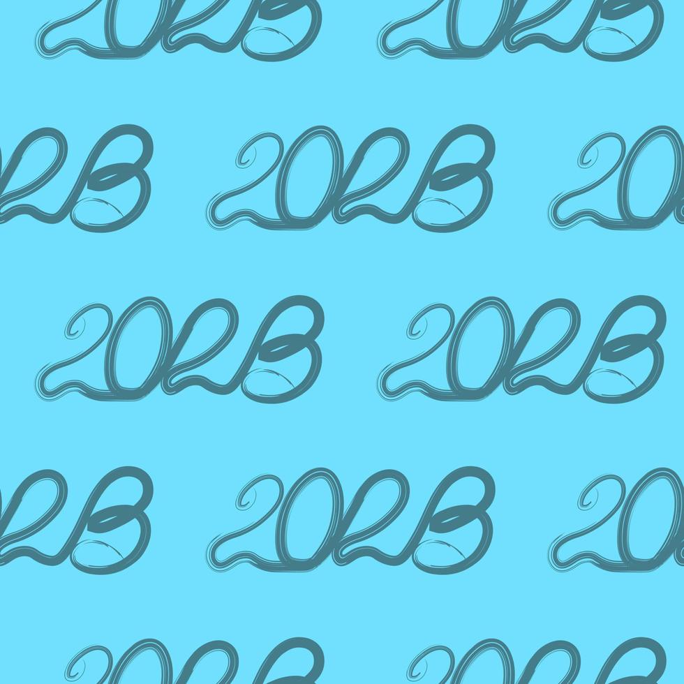 Seamless pattern, inscription 2023 with one solid continuous line. Date in linear style, number. Isolated vector
