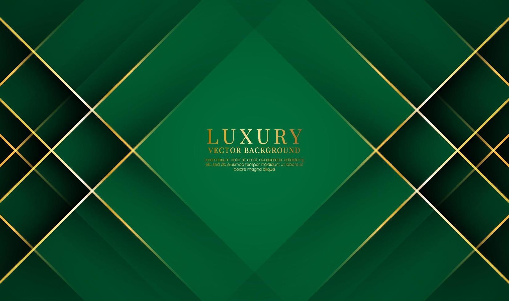 3D green luxury abstract background overlap layer on dark space with golden lines effect decoration. Graphic design element rhombus style concept for banner, flyer, card, brochure, or landing page vector