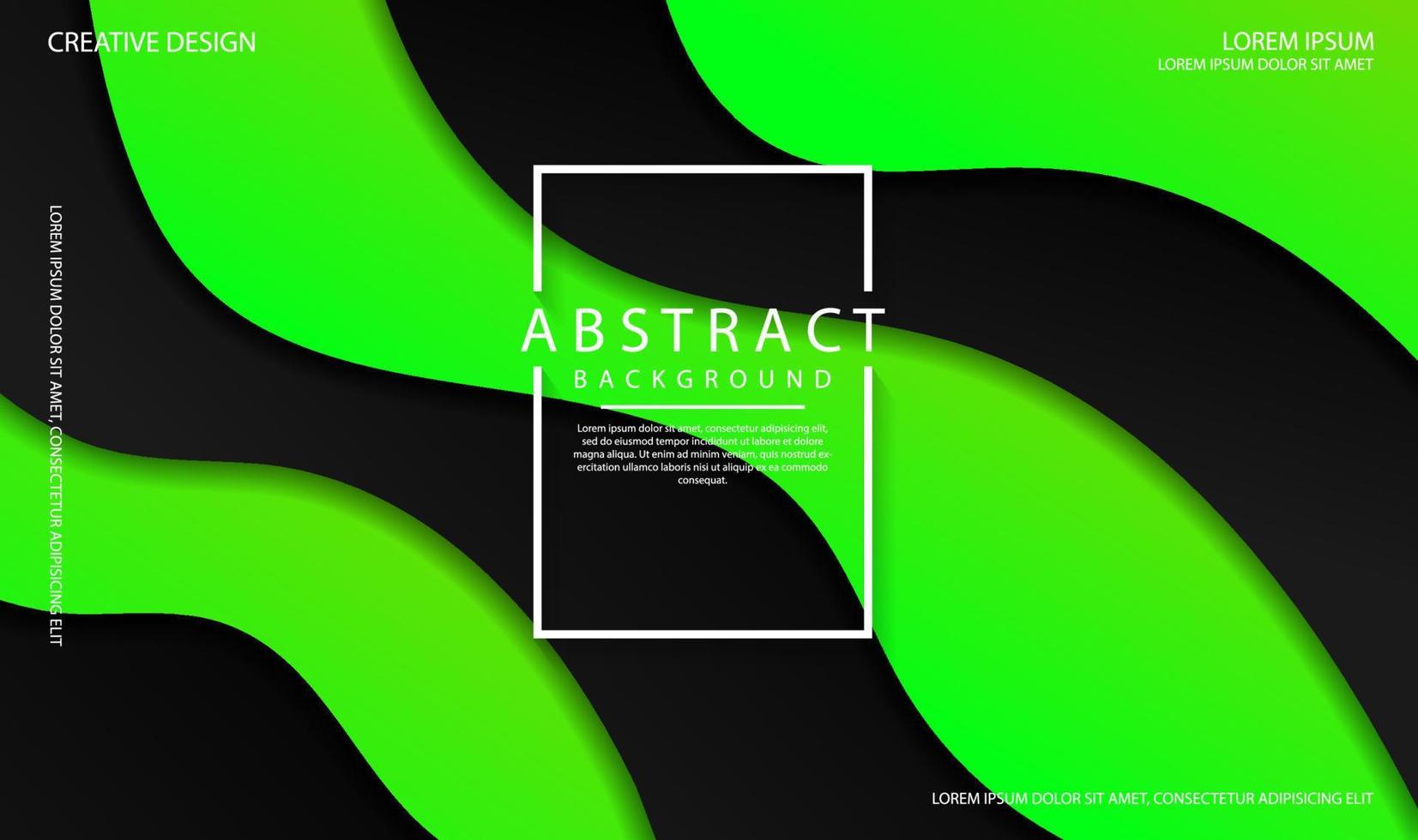 Abstract 3D black green geometric background overlap layer on bright space with dynamic waves effect decoration. Template element paper cut style concept for flyer, banner, cover, or landing page vector