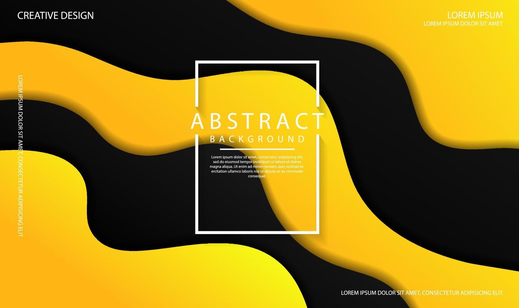 capa de superposición de fondo geométrico amarillo negro 3d abstracto en un espacio brillante con decoración de efecto de ondas dinámicas. concepto de estilo de corte de papel de elemento de plantilla para volante, banner, portada o página de inicio vector