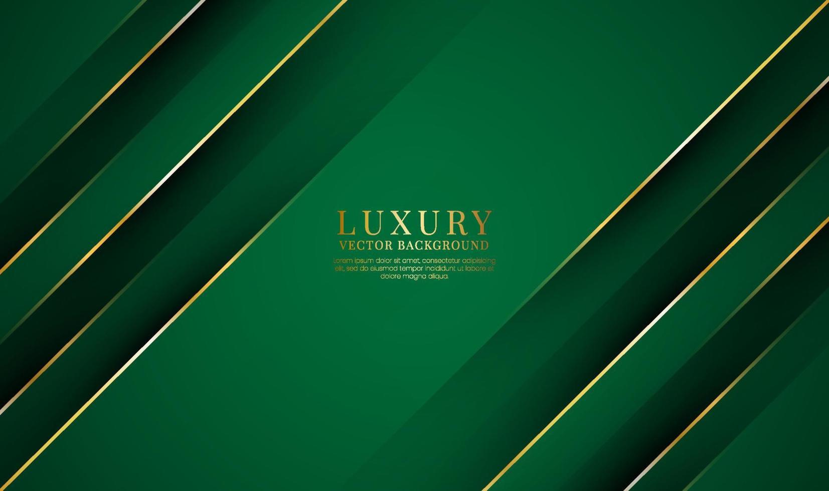3D green luxury abstract background overlap layer on dark space with golden lines effect decoration. Graphic design element elegant style concept for banner, flyer, card, brochure, or landing page vector