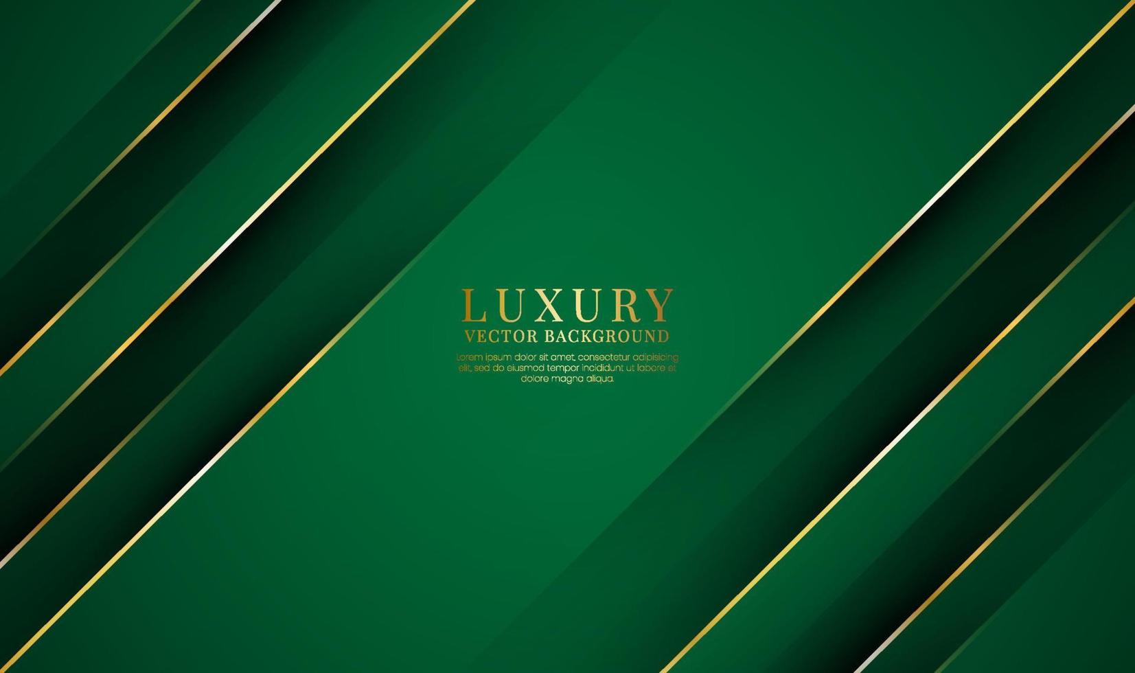 Capa de superposición de fondo abstracto de lujo verde 3d en el espacio oscuro con decoración de efecto de líneas doradas. elemento de diseño gráfico concepto de estilo elegante para banner, volante, tarjeta, folleto o página de inicio vector