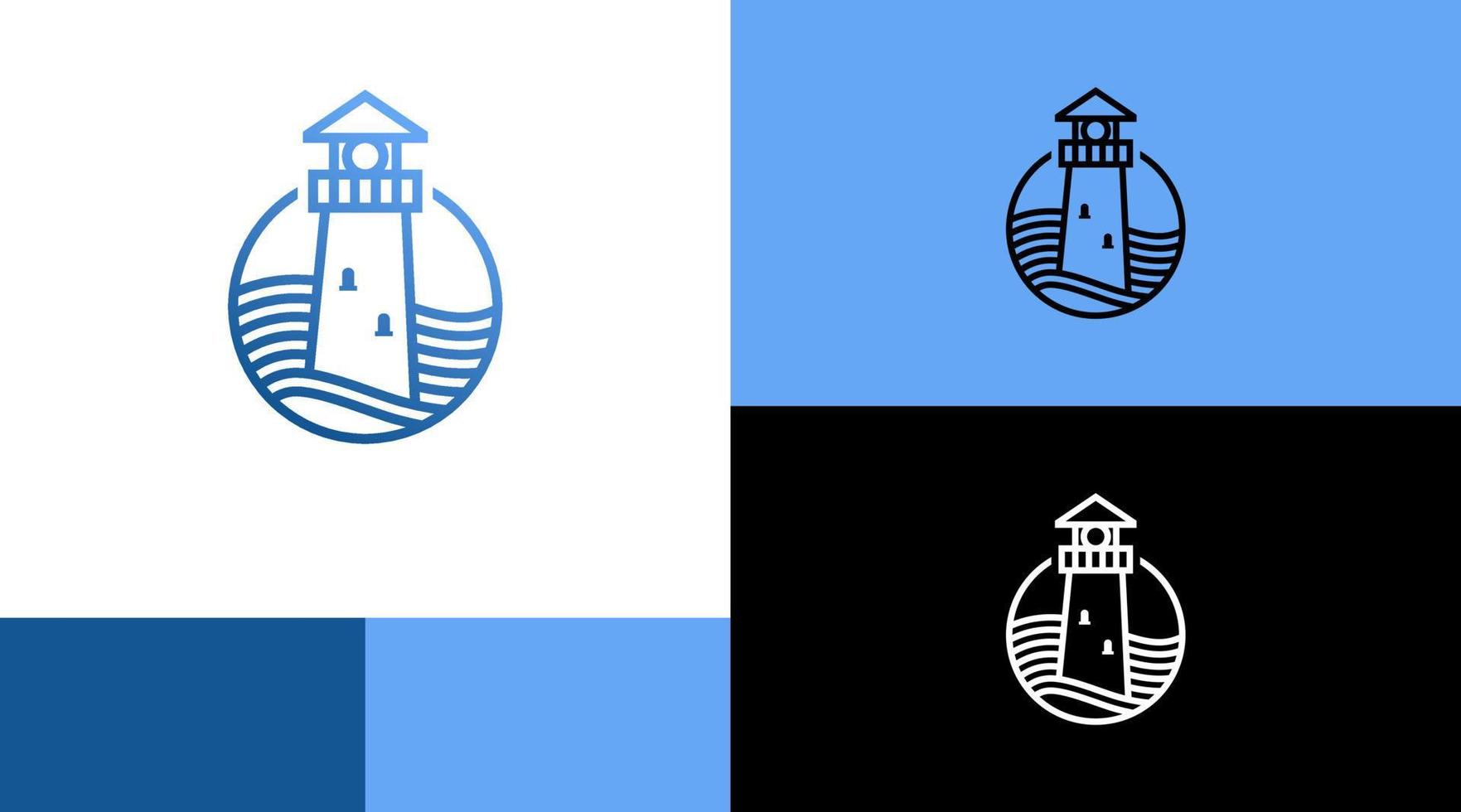 Lighthouse with Ocean Wave Logo Design Concept vector